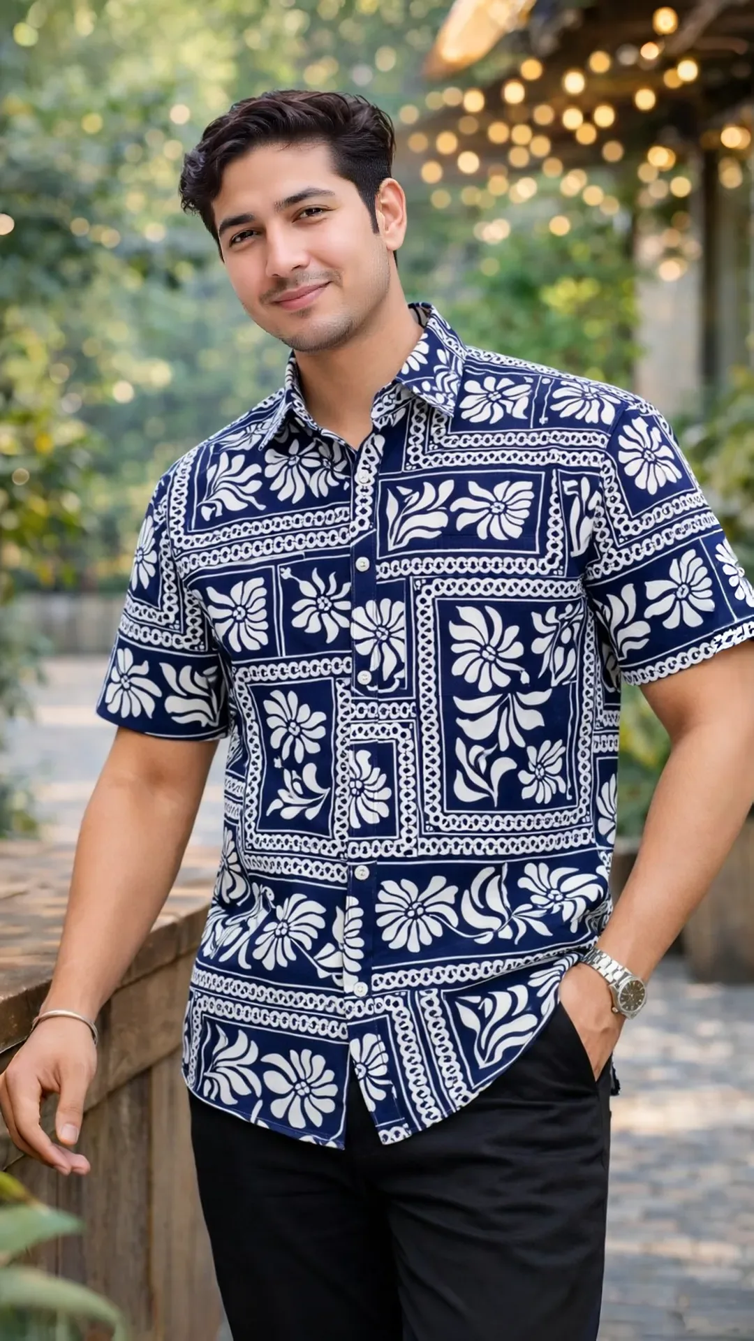 Premium Beige Multi Print Half Sleeve Shirt