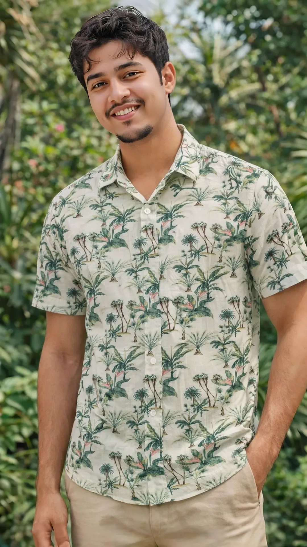 Premium Beige Multi Print Half Sleeve Shirt